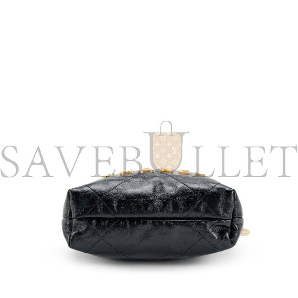 CHANEL MASTER SHINY CRUMPLED CALFSKIN QUILTED PEARL MINI CHANEL 22 BLACK AS3980 (20*19*6cm)